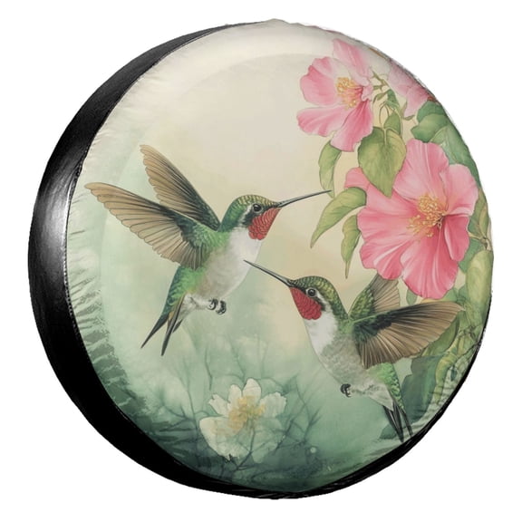 KAKALAD Watercolor Floral Hummingbird 10 Spare Tire Cover Universal Vehicle Accessories Buckle Car Tools 14”in