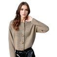 thumbnail image 3 of Women Open Front Cardigan Sweaters Long Sleeve Button Down Jacket Fall Clothes Winter Coats Khaki L, 3 of 7