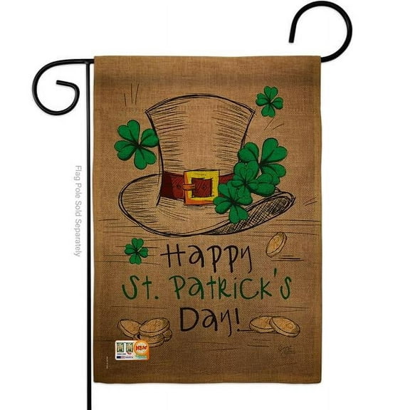13 x 18.5 in. St Pats Hat Burlap Spring Patrick Impressions Decorative Vertical Double Sided Garden Flag