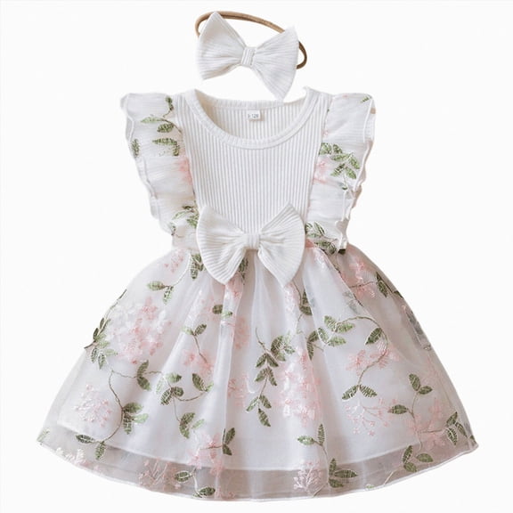 NIEWTR Toddler Baby Girl Tulle Dress Summer Sleeveless Embroidery Sequin Princess Birthday Party Tutu Dress 0 3 6 9 12 18 24 Months 2T 3T 4T(A1-White,12-18 Months)
