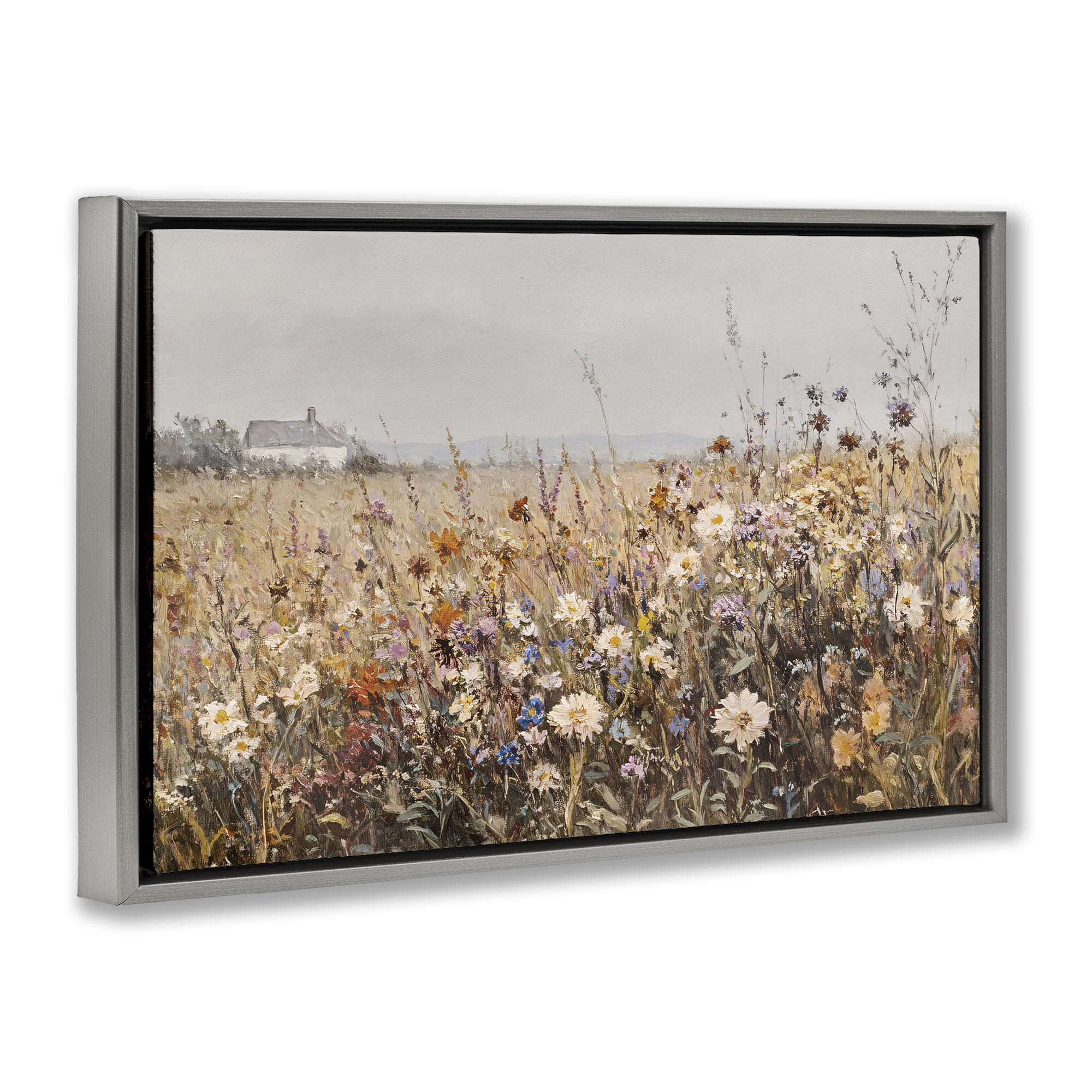 Stupell Industries Quaint Cottage Meadow Gray Framed Floater Canvas Wall Art, design by Jacky Ngan