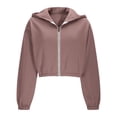 thumbnail image 4 of VNKIDY Women's Long Sleeve Drawstring Full Zip Hooded Jacket Crop Sweatshirt Solid Color Coats Trendy Dailywear, 4 of 5