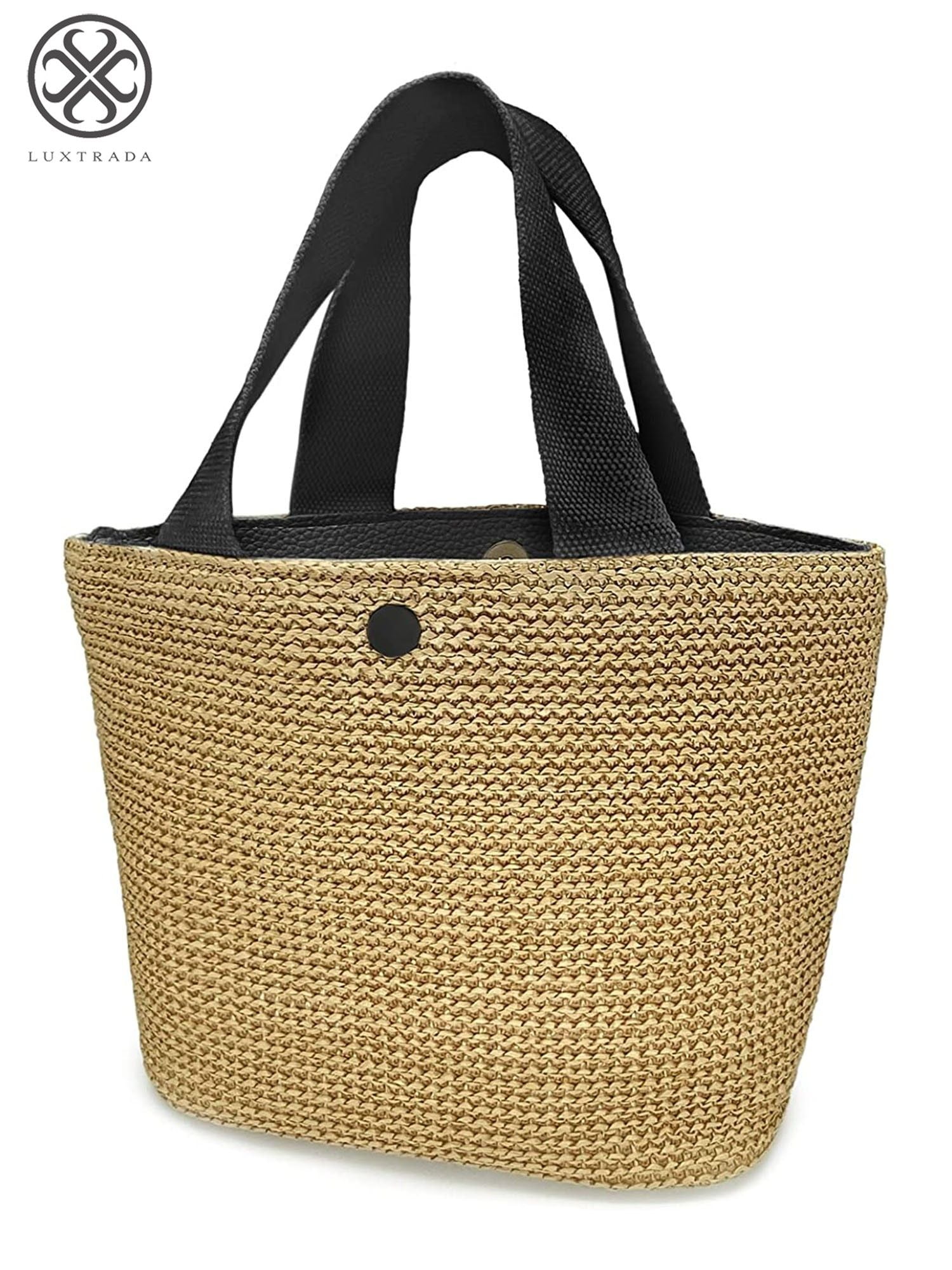 Women Rattan Woven Handbag Vintage Straw Beach Handbag Bucket Tote Shoulder Bag 