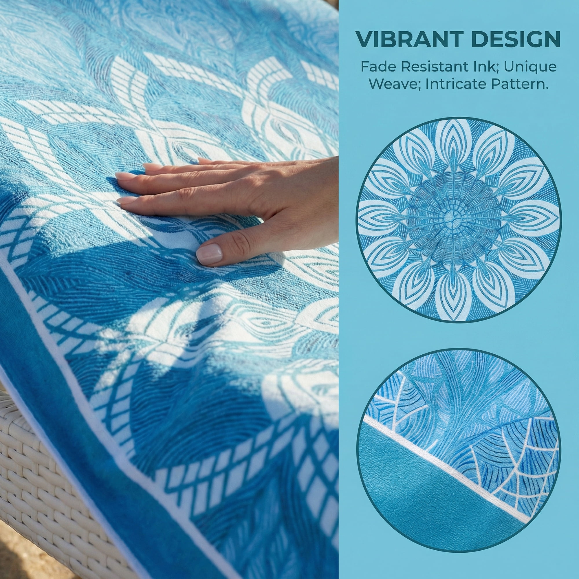 Unique Bargains 2 Pack Absorbent Lightweight Beach Towel Turquoise/MultiColor 71" x 35"