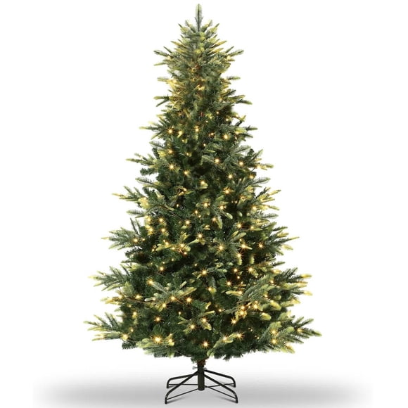 Ourlova 7.5 Ft Pre Lit Slim Aspen Fir Artificial Christmas Tree 200 UL Clear Lights Metal Stand 5 Yr Warranty