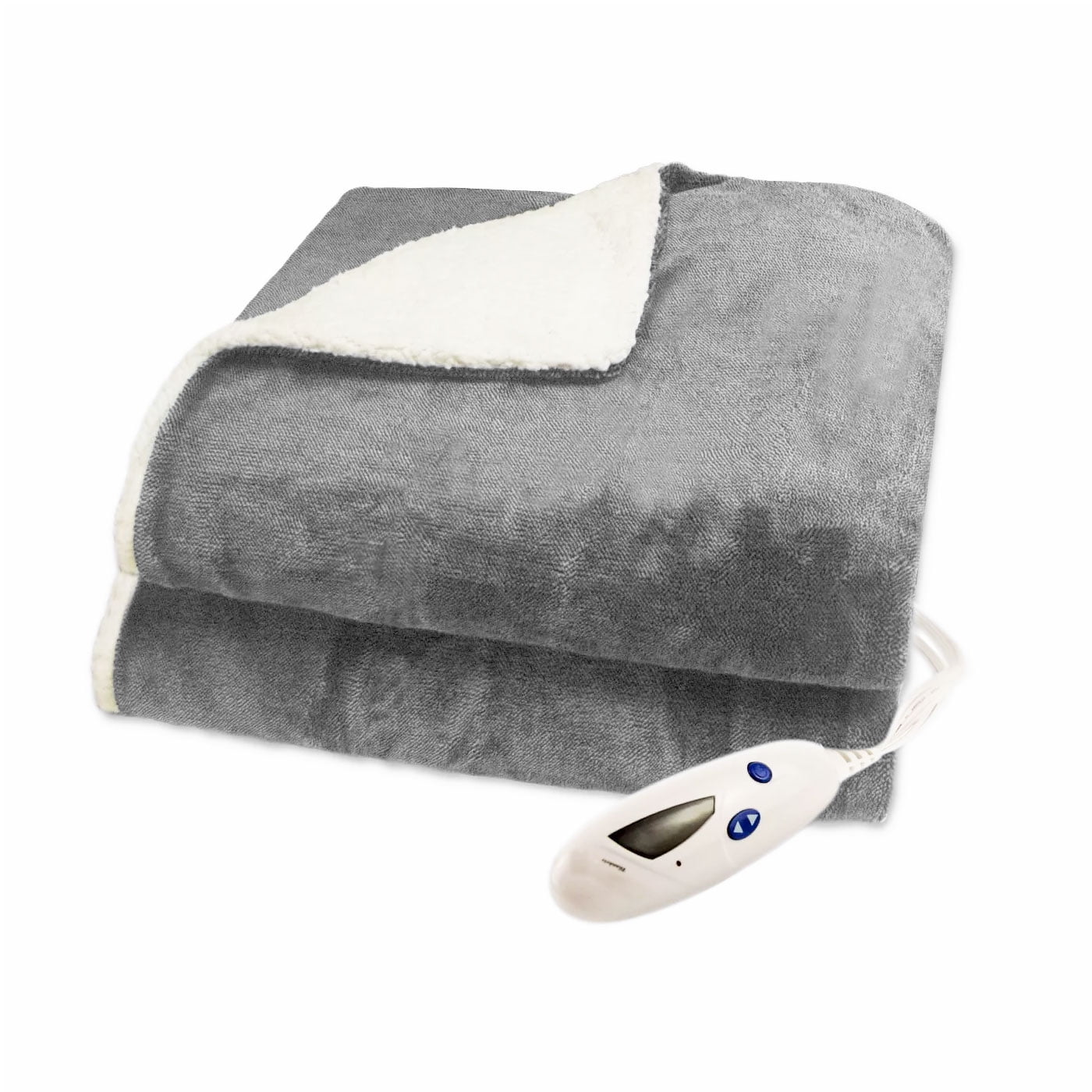 Pure Warmth Velour Sherpa Electric Heated Warming Throw Blanket Gray