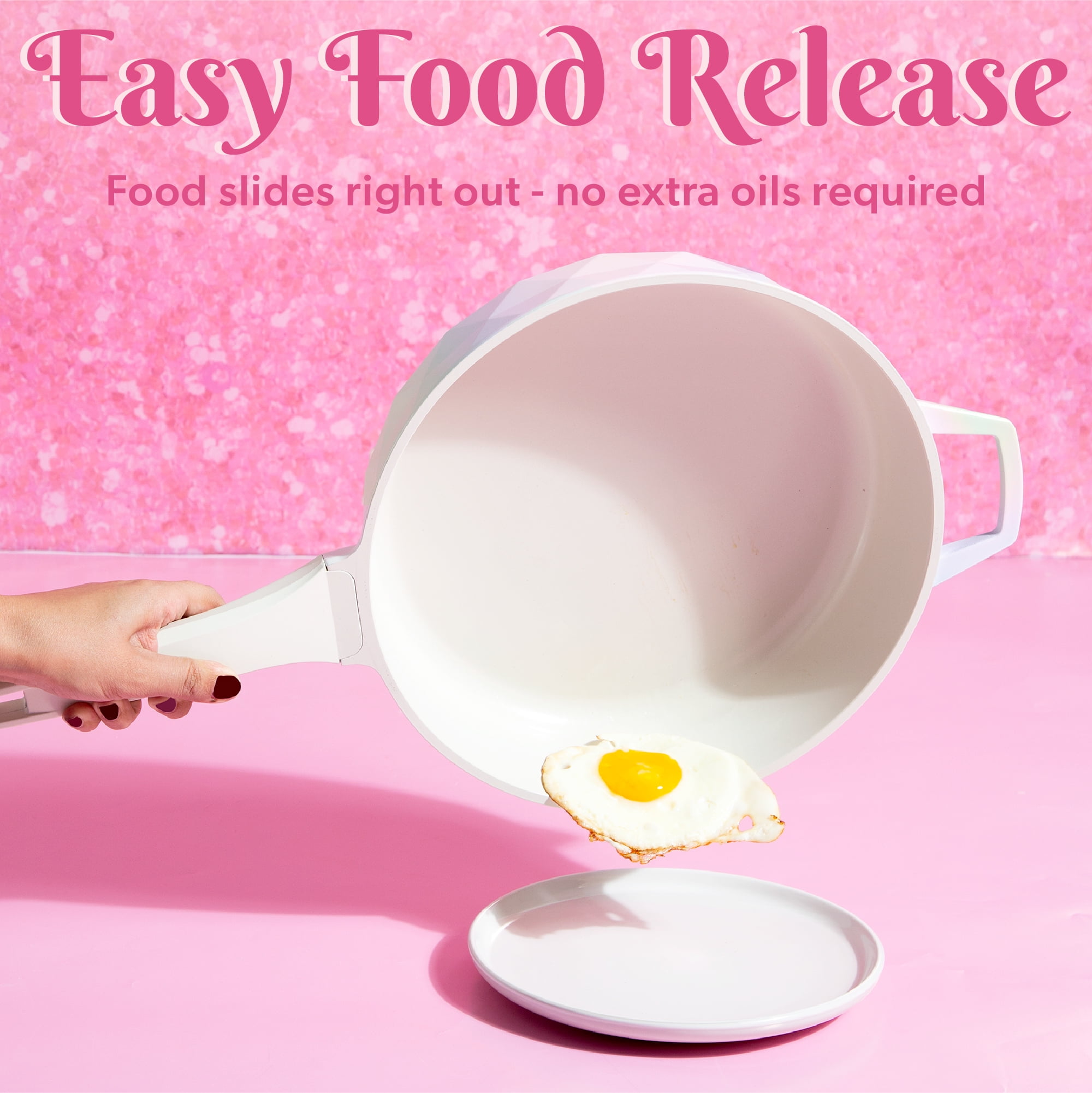 Paris Hilton 4 Quart Ceramic Nonstick Jumbo Cooking Pan Skillet for Sauteing & Frying, White Rainbow Iridescent