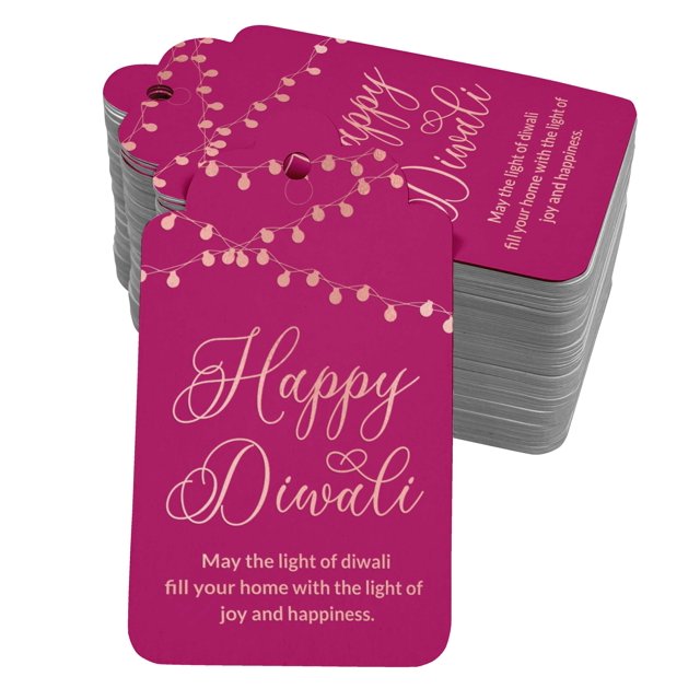 Inkdotpot Rose Gold Foil Paper Hang Tags Happy Diwali Favor Tags 100 Pack
