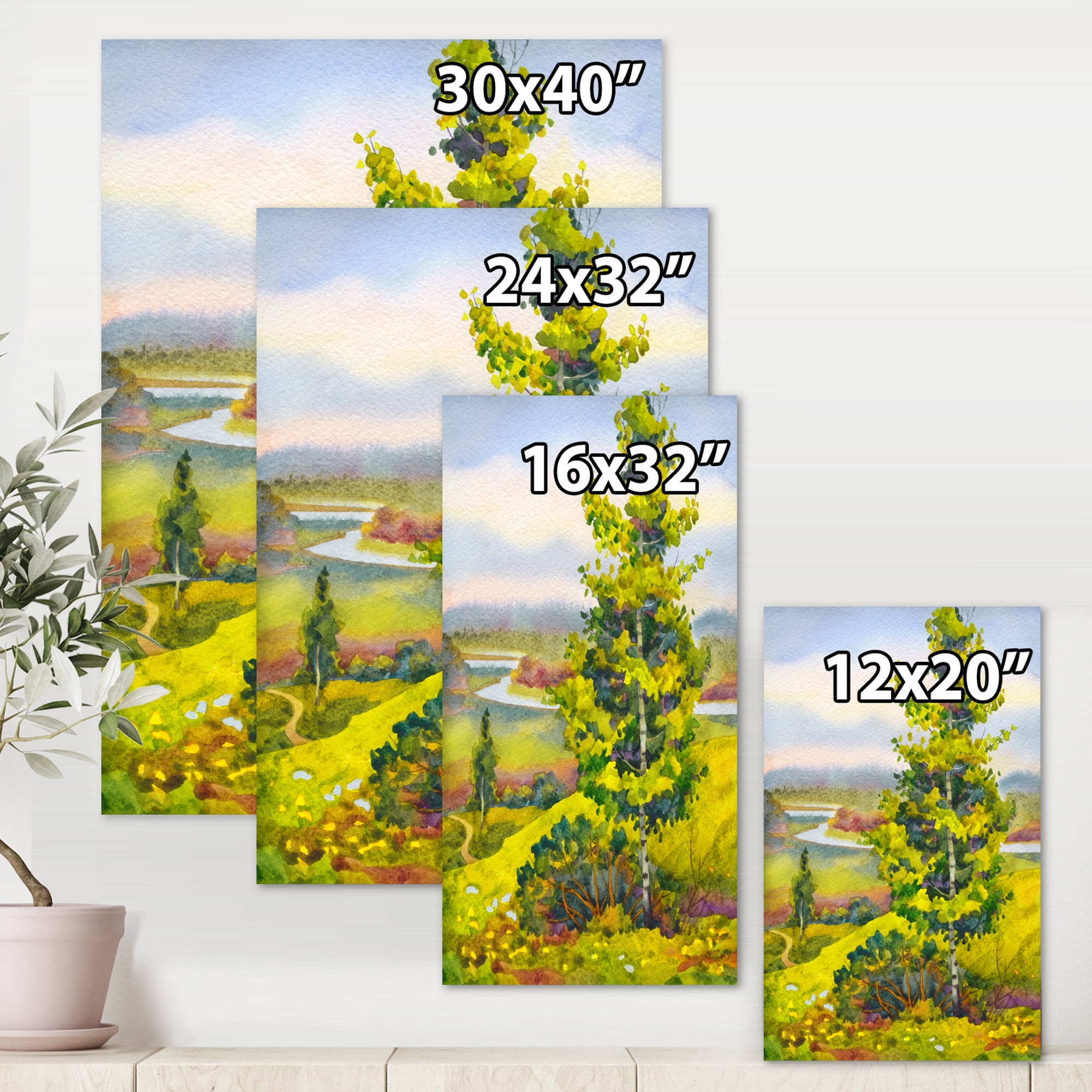 Designart ' Colorful Young Orange Betulas Along Bank Of Calm Bay ' Lake House Canvas Wall Art Print