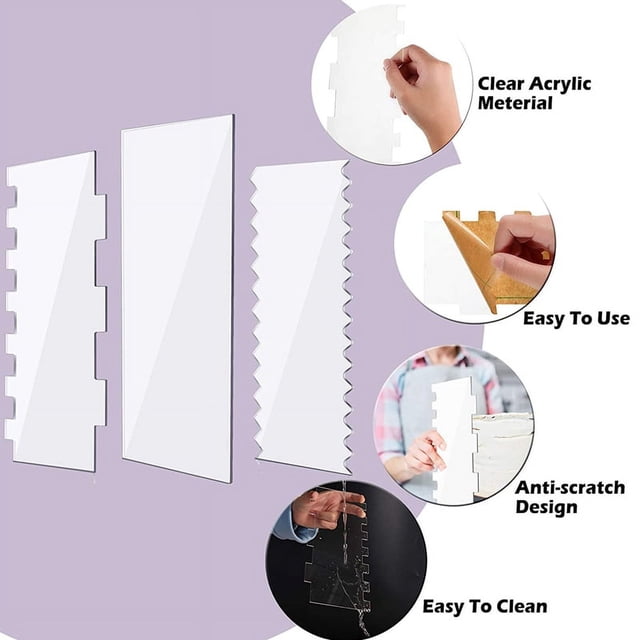 3 Pieces Cake Scrapers Clear Cake Icing Scraper Frosting Buttercream Large Cake Smoother Scraper Cake Edge Stripe