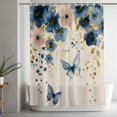 thumbnail image 5 of Weeping Blue Floral Shower Curtain Set, Waterproof Shower Curtains for Bathroom, Spring Butterflies Flowers Linen Washable Fabric Cloth Bath Curtain for Bathtub Decoration with Hooks 66x72 Inches, 5 of 9