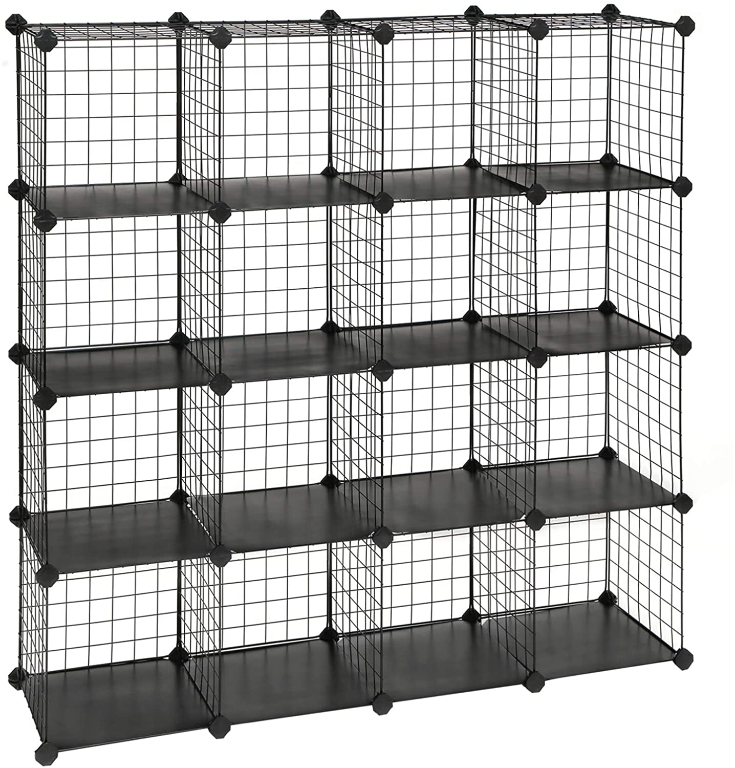 HOMFA Wire Storage Cubes 16 Cube Storage Unit DIY Closet Cabinet Wire Grid Bookcase Cube Display Storage Shelf for Books Toys Clothes Tools Black 