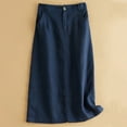 thumbnail image 5 of hoksml Women's Cotton Linen Skirt Soft A-line Retro Casual Skirt Midi Skirt with Pockets on Clearance, 5 of 7