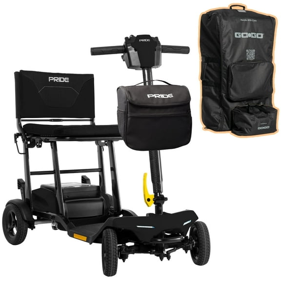 Pride Mobility Go Go Super Portable Folding Black Scooter with Accessory Bundle