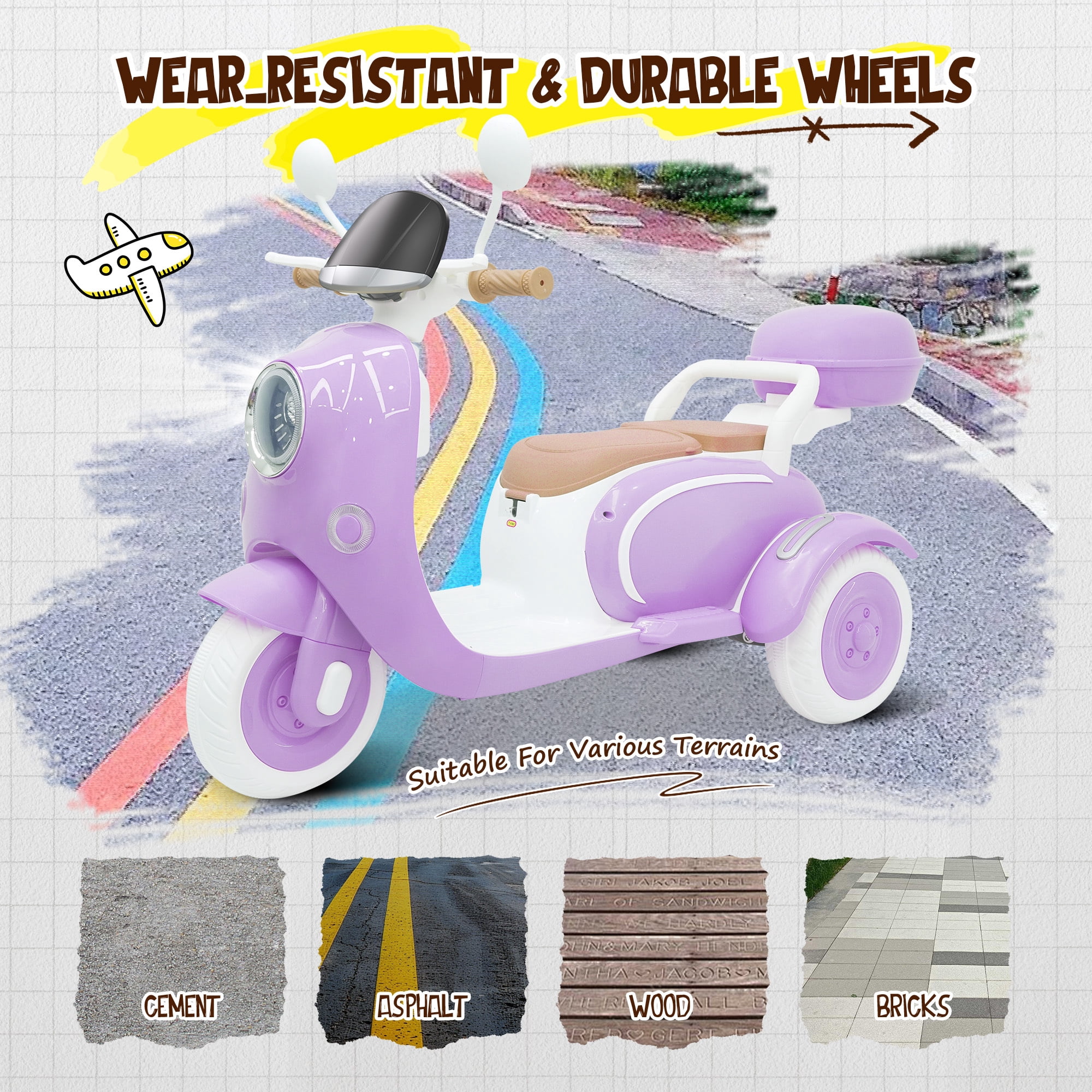 Letsgokid 2 Seater Electric Motorcycle, 12V Ride On Motorcycle with USB, Music, Bluetooth, Light, Big Storage Box, Motorcycle for Kids 3+