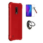 Phone Case for Blu View 4,  Full Body  TPU Cover Case + Ring/ Tempered Glass (Red)