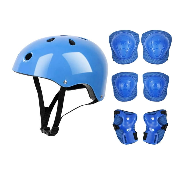 Ensemble de Sécurité Complet Bleu pour Jeunes, Sports à Roues, Comprend Casque et Coussinets de Protection pour Genoux, Coudes et Poignets, Ajustement Réglable, Bleu