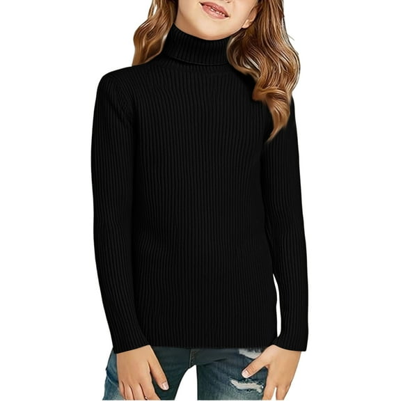 Girls Turtleneck Long Sleeve Ribbed Pullover Knit Top Lightweight Stretchy Youth Sweater for Casual Daily Wear