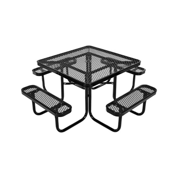 VEVOR Picnic Table, Outdoor Weather Resistant Patio Dining Furniture Set, Heavy Duty Coated Steel Tables with Umbrella Hole, 45.7 in Square Table and Bench Set, for Backyard, Black