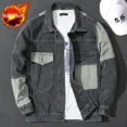 thumbnail image 3 of Abrigo de Jeans para Hombre Empalmado Gris con Oveja Chaquetas de Mezclilla Hombre Cálidas Acolchadas de Lana Mangas Anchas Acolchado Corea de Tela Talla L Vaquero, 3 of 5