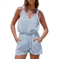 thumbnail image 2 of Conjuntos de Verano de 2 Piezas para Mujer, Sin Mangas, Cuello en V, Camisetas Sin Mangas con Nudo y Pantalones Cortos, Conjuntos A Juego, Azul , Talla S, 2 of 7