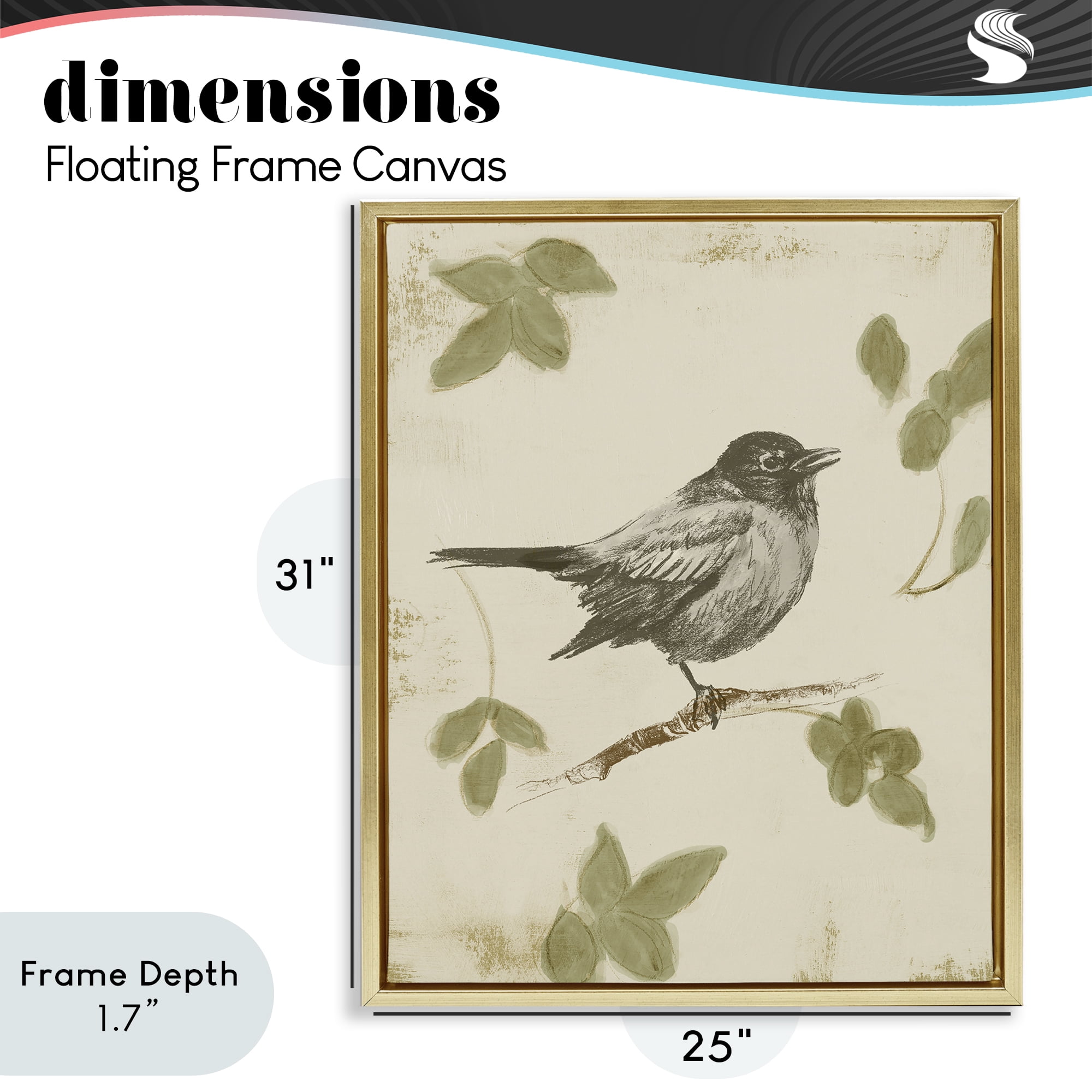 Stupell Industries Bird Scene over Neutral Gold Framed Floater Canvas Wall Art, design by Lanie Loreth