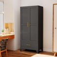 thumbnail image 6 of 71" H Metal Armoire Wardrobe Closet, Adjustable Shelve, Clothes Metal Wardrobe Cabinet for Bedroom (1 Drawer, Black), 6 of 7