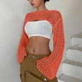 thumbnail image 3 of Yesfashion Womens Cropped Sweater Crochet Knit Crop Tops See Through Y2k Knit Sweater Beach Cover Ups, 3 of 5