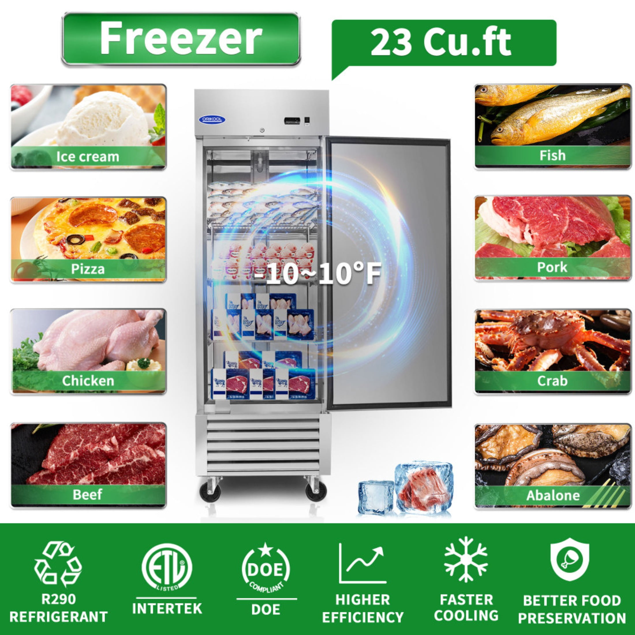 27" Commercial Freezer 23 Cu.ft with 1 Solid Door Reach-In Freezers Stainless Steel ETL Approved Upright Freeze Storage（LTL carry)）