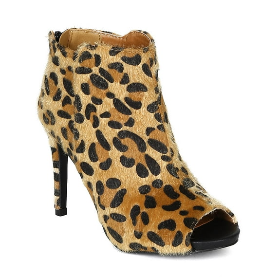 Qupid BG95 Women Print Pony Hair Open Toe Stiletto Heel Ankle Bootie