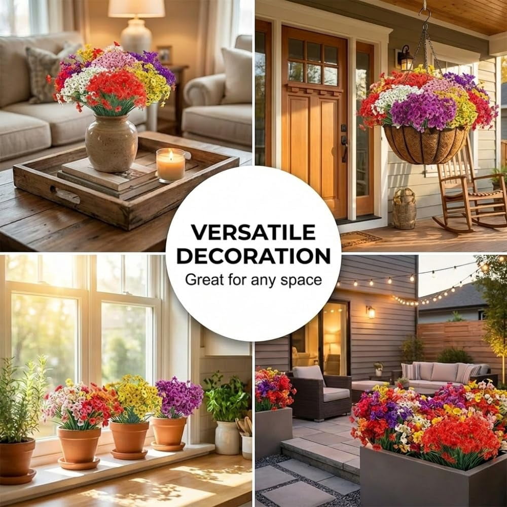 2026 New Artificial Flowers for Outdoors, Fake Flowers Plants for Indoor Outside, Fake Silk Flowers Plastic Plants for Spring Summer Garden Porch Window Box Table Vase Home Indoor Outdoor