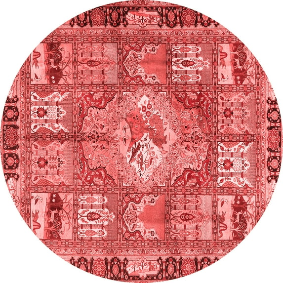 Ahgly Company Indoor Round Medallion Red Traditional Area Rugs, 7' Round