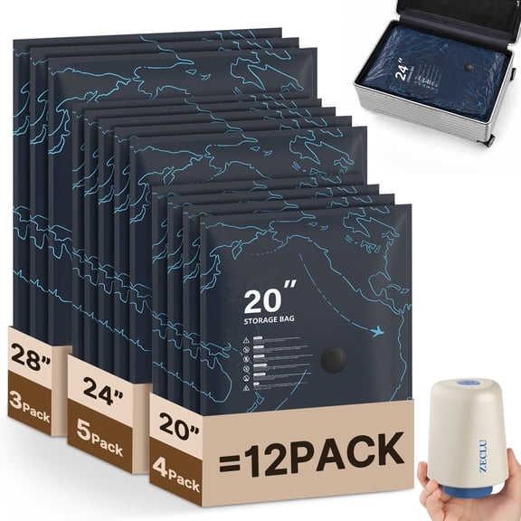 Zeclu 12 Pack Vacuum Storage Bags for Travel with Rechargeable Air Pump, Compression Bags for Clothes, Space Saver Bags for Luggage, Suitcase & Home Storage