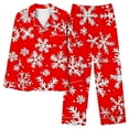 thumbnail image 7 of Lorytime Women Pjs Sets Christmas Snowflakes Long Sleeved Collared Tops Elastic Waist Pants Holiday Loungewear, 7 of 7