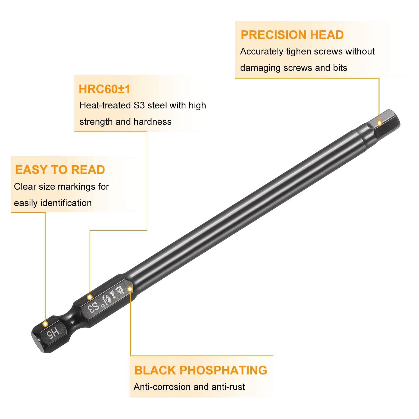 Uxcell 15pcs Hex Head Wrench Drill Bit 5mm(H5) Metric 1/4" Hex Shank 4"(100mm) Length S3 Steel Magnetic Impact Drivers Screwdriver Bit Industrial Grade Hexagon Electric Drill Bits