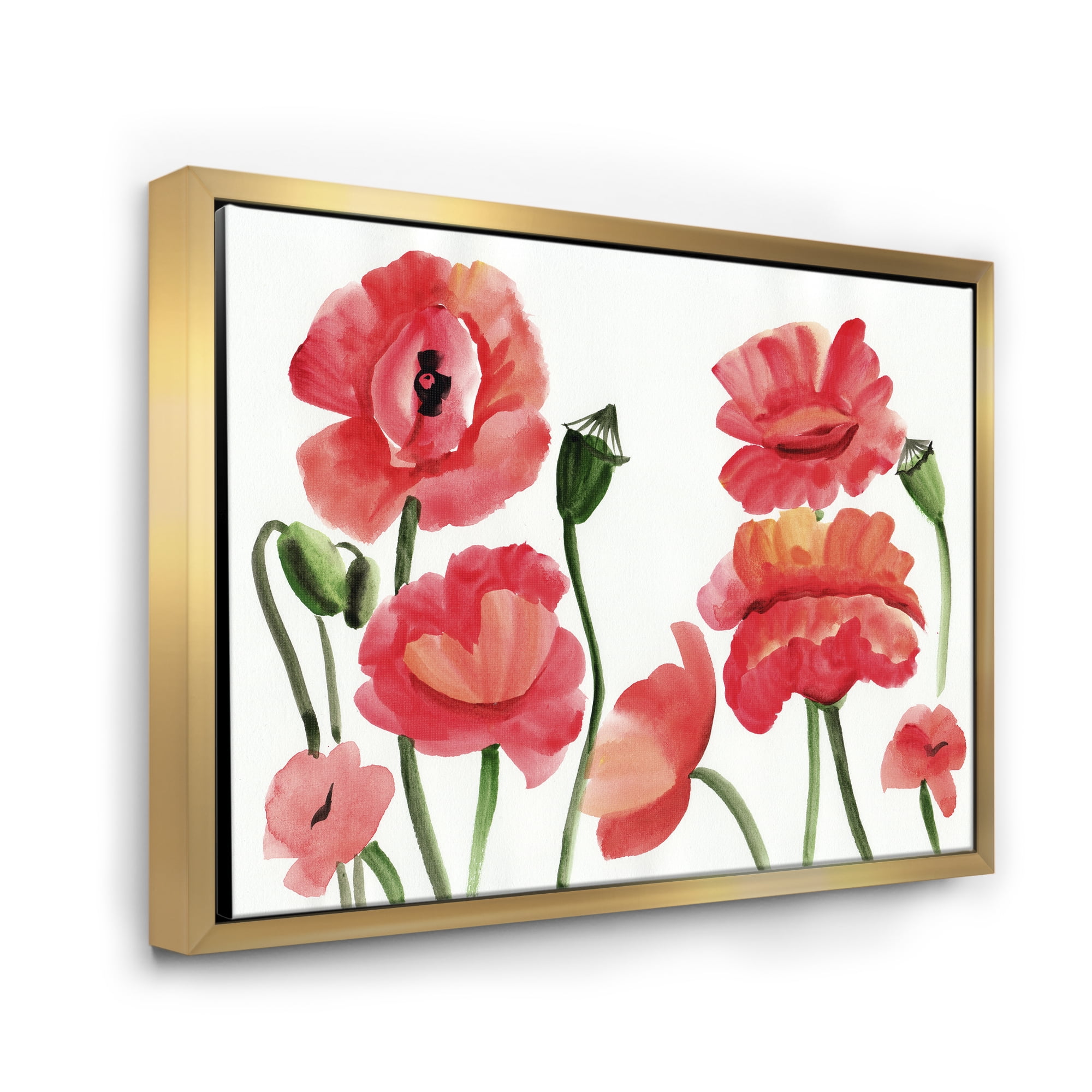 Designart 'Ancient Red Poppies I' Traditional Framed Canvas Wall Art Print
