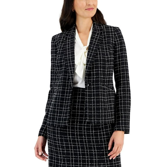 Kasper BLACK/LILY Women's Plaid Tweed Notched Collar 1-Button Jacket, US 6P