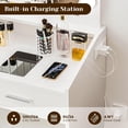 thumbnail image 4 of Vanity Desk with Mirror and LED Lights - Makeup Vanity Desk with Power Outlet and Cushioned Stool - Dressing Table with 2 Drawers and 3 Lighting Modes Adjustable Brightness for Bedroom - White, 4 of 7