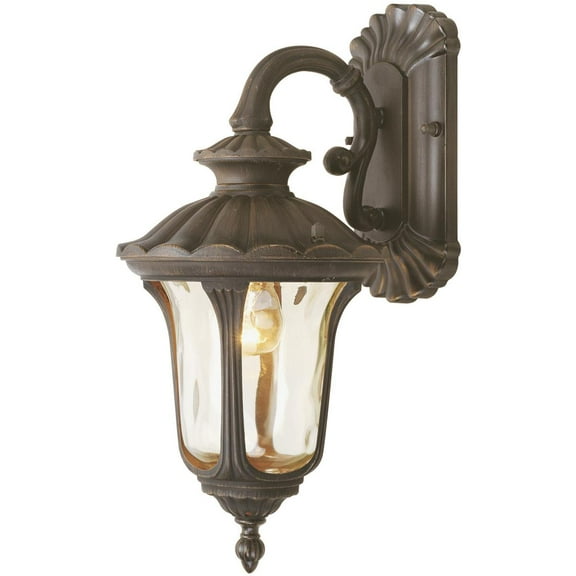 7.25 inch 1 Light Imperial Bronze Outdoor Wall Lantern Pendant Lighting Fixture with Amber Water Glass Shade backed with Cast Aluminum material for patio, front porch, entryway and more