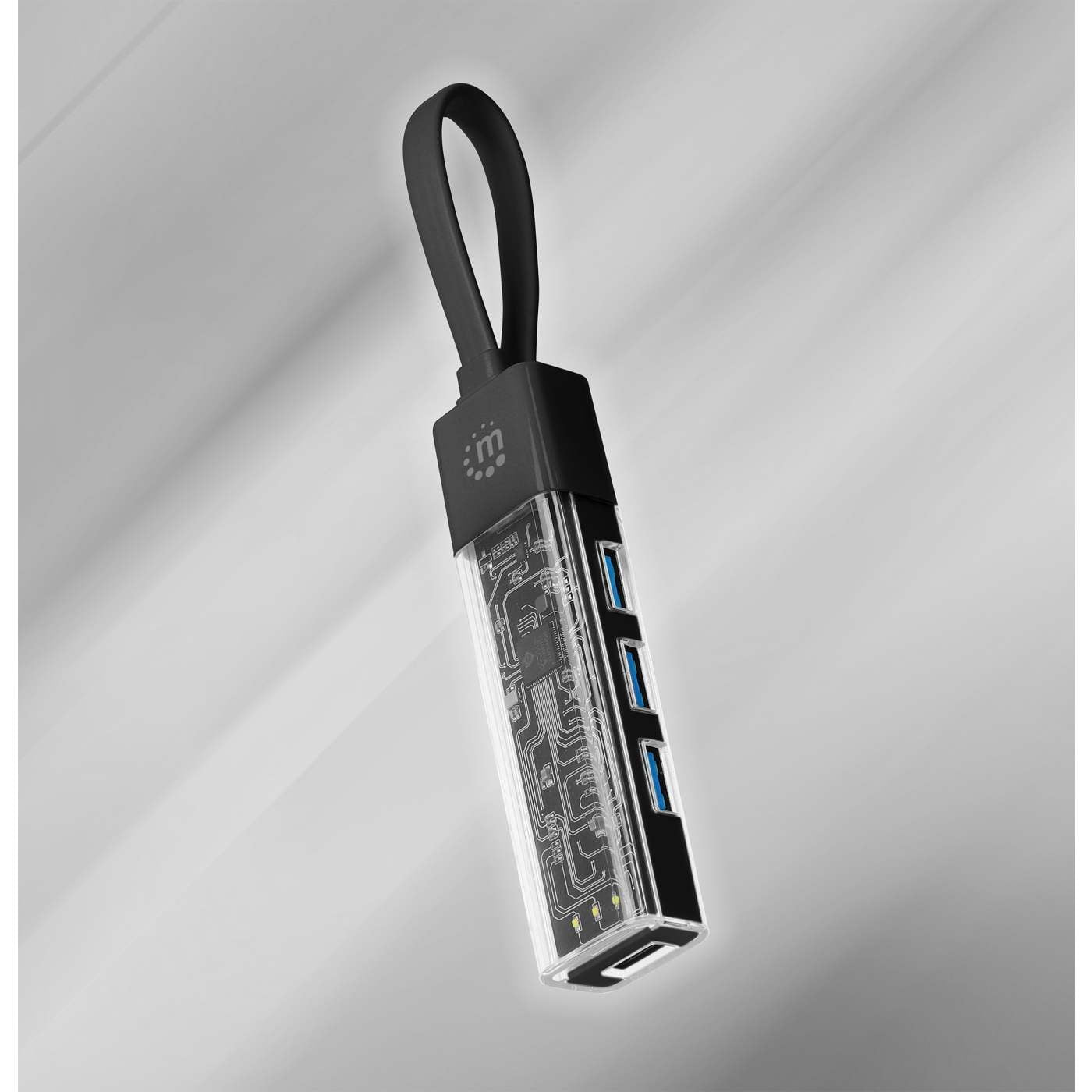 Manhattan Transparent 4-Port USB 3.0 Type-C / Type-A Combo Hub | Black