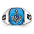 thumbnail image 3 of Auriga Fine Jewelry 10K White Gold Men's Grooved with Black Enamel and Imitation Blue Spinel Masonic Ring Size- 9, 3 of 6