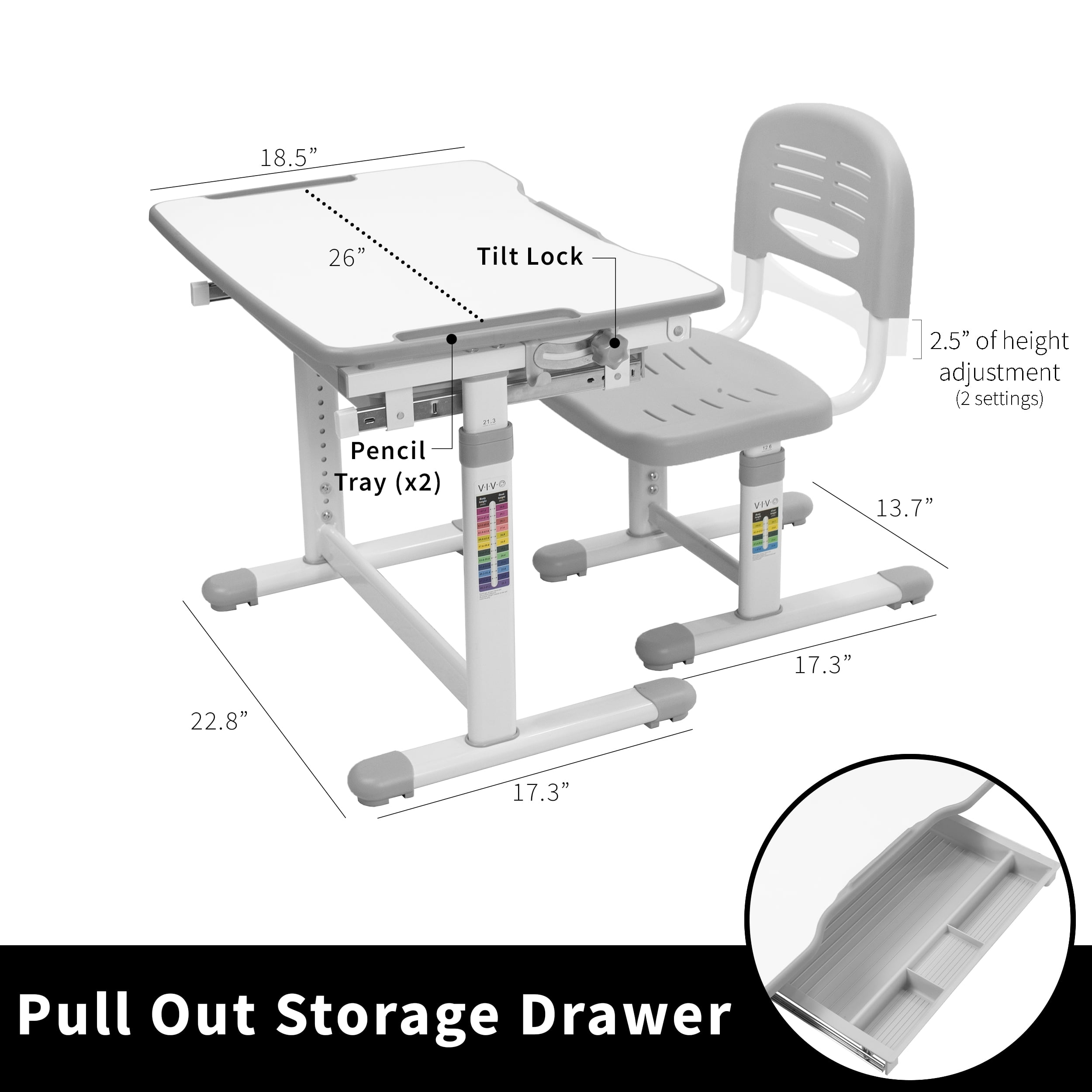 Vivo blue height adjustable childrens desk and chair online set