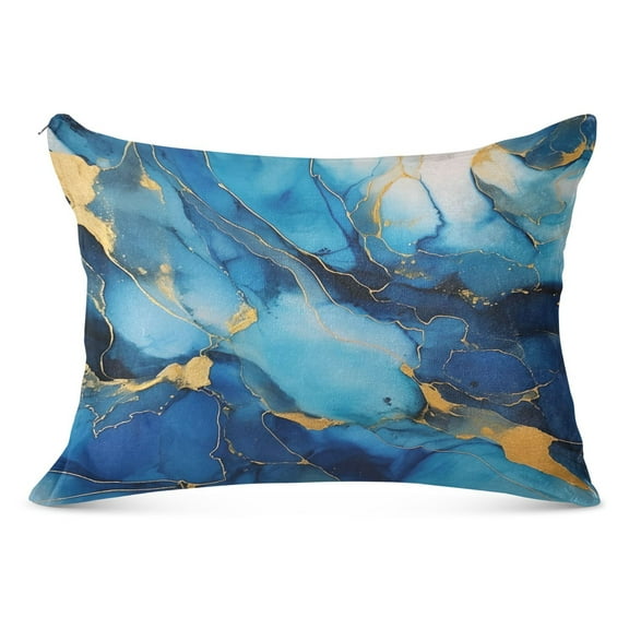 Sapphire Blue White Marble Plush Pillow Cases Standard Size Ultra Soft Warm Pillowcases with Zipper 20"x26"
