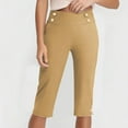 thumbnail image 5 of BXINGOHAI Capri Pants for Women 14" Knee Length Wide Leg Yoga Capris Dressy Casual Summer Crop Pants with Pockets Khaki L, 5 of 8