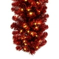 thumbnail image 5 of Vickerman 9' x 18" Artificial Deluxe Red Tinsel Christmas Garland, Warm White Single Mold Wide Angle Mini Lights, 5 of 6