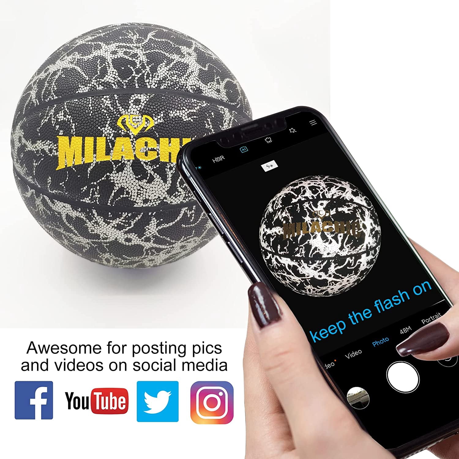 KPASON Customized Basketball, Custom Name or Photos on Basketball, Personalized Holographic Basketball Indoor Outdoor Official Size 7/29.5", Special Basketball Gifts for Boys, Girls, Men, Women