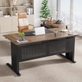 thumbnail image 5 of Tribesigns 63 Inch Executive Desk with File Cabinet, L Shaped Computer Desk with Drawers and Storage Shelves, Large Office Desk Business Furniture Desk Workstation for Home Office, Brown and Black, 5 of 8