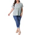 thumbnail image 2 of Agnes Orinda Women's Plus Size Peplum Tops Floral Half Placket Short Sleeves Casual Blouses 2X Pea Green, 2 of 6