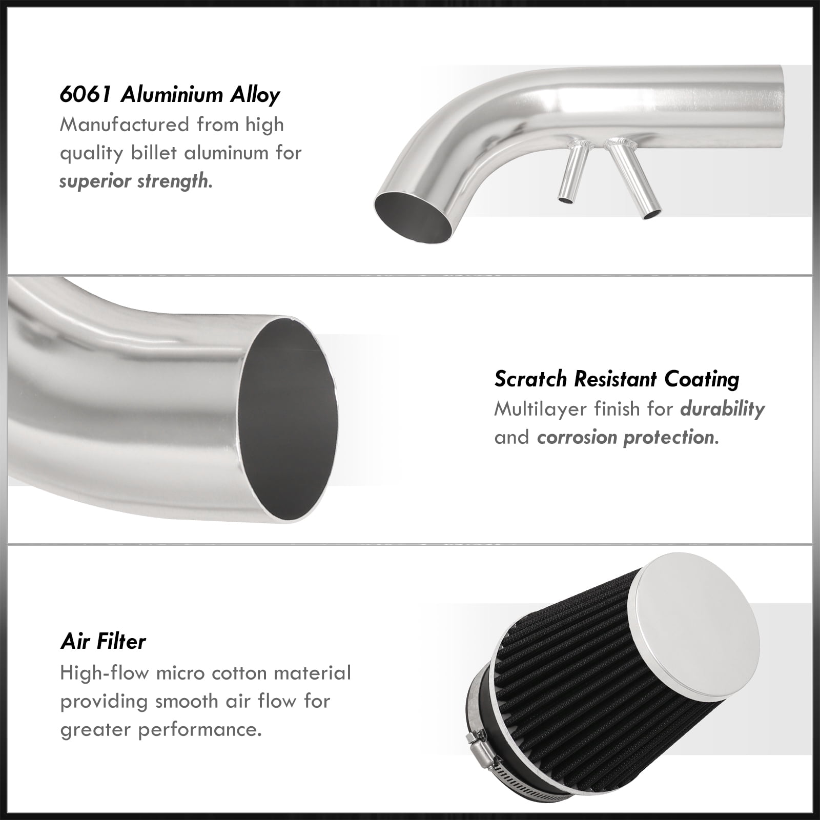 AJP Distributors Cold Air Intake CAI Induction Piping System Polish + Filter Compatible/Replacement For Ford Mustang GT 4.6L V8 1996 1997 1998 1999 2000 2001 2002 2003 2004 96 97 98 99 00 01 02 03 04