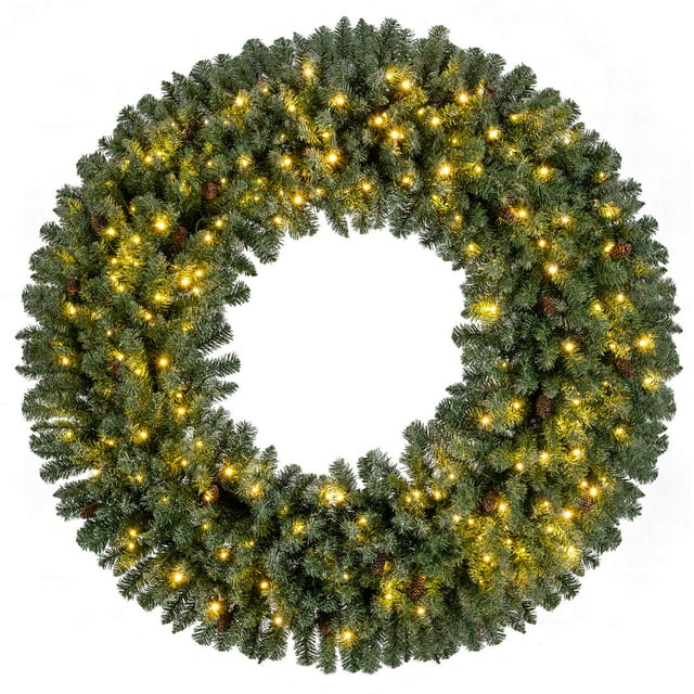 Costway 60" Large Artificial Christmas Wreath with 200 White LED Lights, 680 Branch Tips